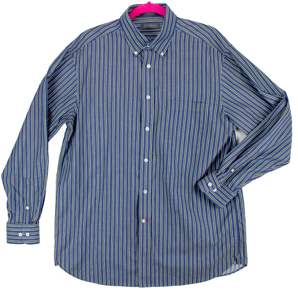 Daniel Cremieux Signature Striped Shirt Men’s Large Navy Green Smart Casual - Picture 1 of 11